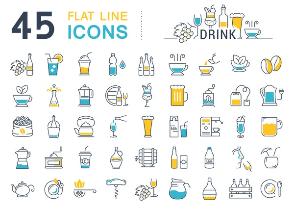 Set Vector Línea Plana Iconos Bebidas y Alcohol — Archivo Imágenes Vectoriales