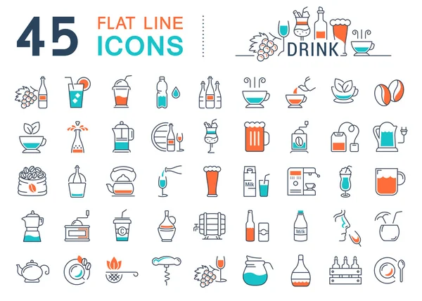 Set Vector Flat Line Icons Drinks and Alcohol — Stock Vector