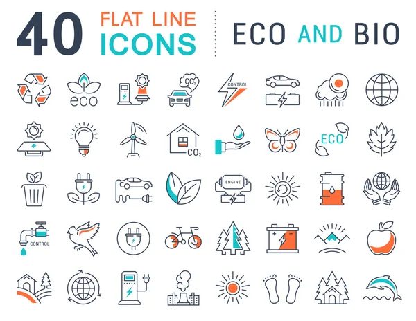 Zestaw ikon Flat Line wektor Eco i Bio — Wektor stockowy