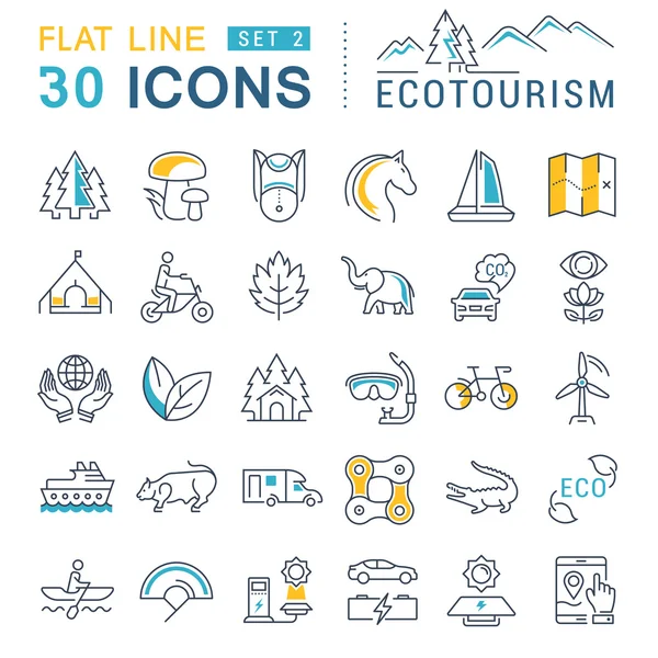Set Vector Flat Line Iconos Ecoturismo — Archivo Imágenes Vectoriales