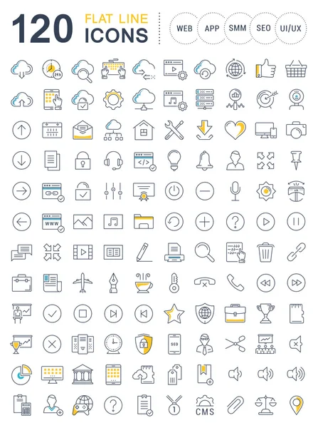 Set vektör düz çizgi simgeler Seo ve Web Tasarım