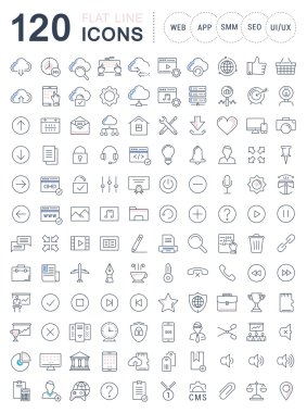 Set vektör düz çizgi simgeler Seo ve Web Tasarım