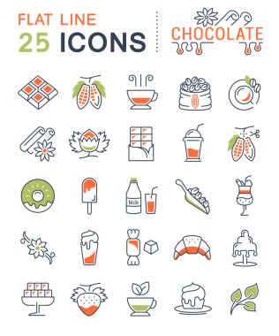 Vektör düz çizgi simgeler çikolata ayarla