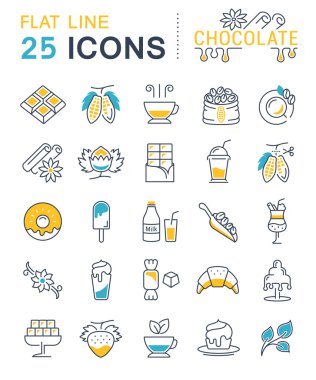 Vektör düz çizgi simgeler çikolata ayarla