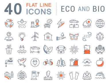 Vektör düz çizgi Icons Set Eko ve biyografi
