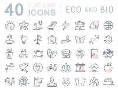 Vektör düz çizgi Icons Set Eko ve biyografi
