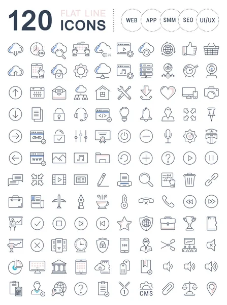 Definir ícones de linha plana vetorial SEO e Web Design —  Vetores de Stock