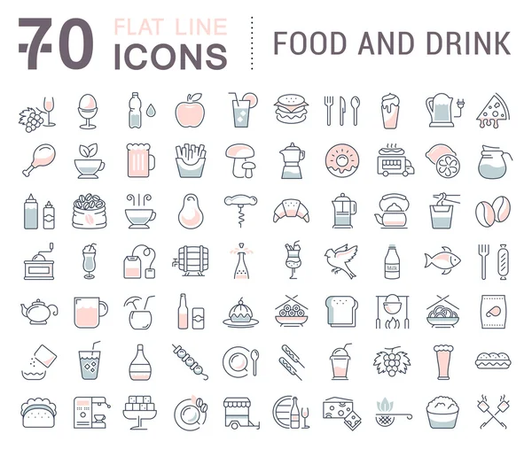 Ställa in vektor platt linje ikoner drycker och mat — Stock vektor