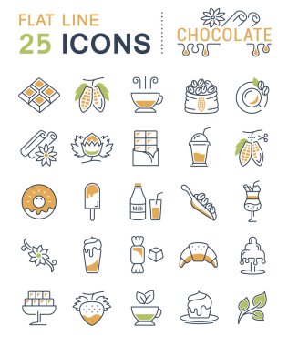 Vektör düz çizgi simgeler çikolata ayarla