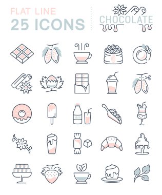 Vektör düz çizgi simgeler çikolata ayarla