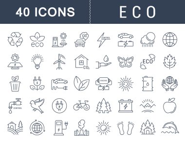 Vektör düz çizgi Icons Set Eko ve biyografi