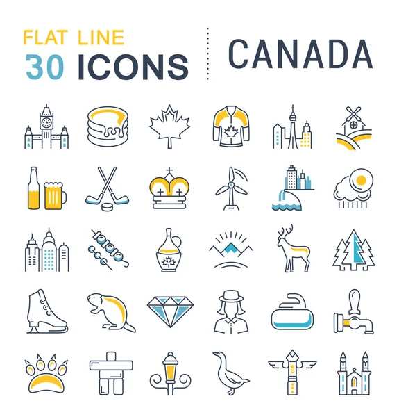 Set Vector Flat Line Iconos Canadá — Vector de stock