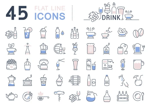 Ställa in vektor platt linje ikoner drycker och alkohol — Stock vektor
