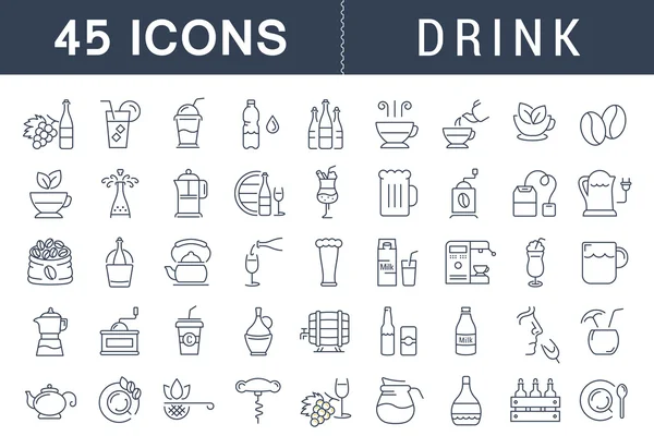 Set Vector Flat Line Icônes Boissons et alcool — Image vectorielle