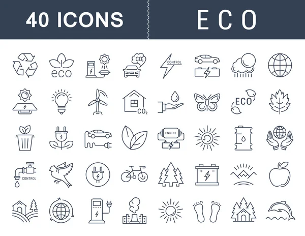 Set Vector Flat Line Iconos Eco y Bio — Archivo Imágenes Vectoriales