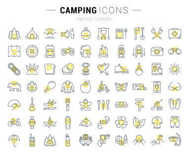 Kamp vektör düz çizgi Icons set