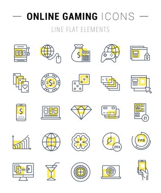 Vektör düz çizgi simgeleri Online oyun ayarla