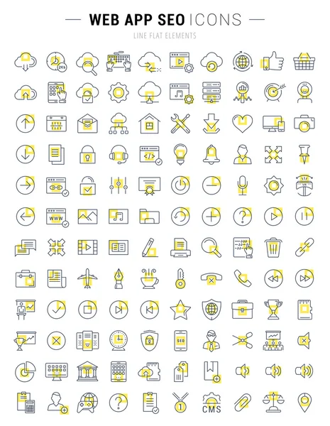 Set vektör düz çizgi simgeler Seo ve Web Tasarım