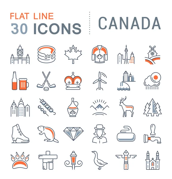 Ställa in vektor platt linje ikoner Kanada — Stock vektor