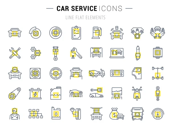 Set Vector Línea Plana Iconos Servicio de Coche — Vector de stock