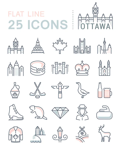 Set de iconos de línea plana vectorial Ottawa — Archivo Imágenes Vectoriales
