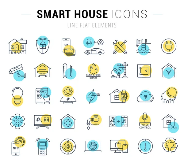 Conjunto de ícones de linha plana vetorial Smart House —  Vetores de Stock