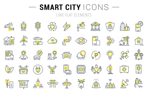 Set Vector Flat Line Icônes Smart City — Image vectorielle