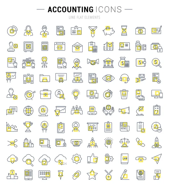 Set Vector Línea Plana Iconos Contabilidad y Finanzas — Vector de stock