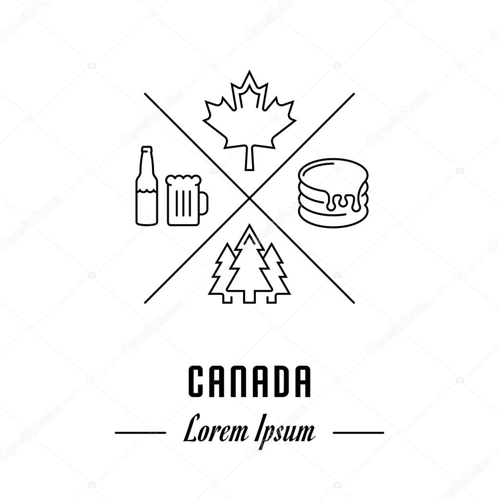 Vector logo Canada. Hipster emblem, label or banner for travel company or country. Line sign with elements. Concept brand.