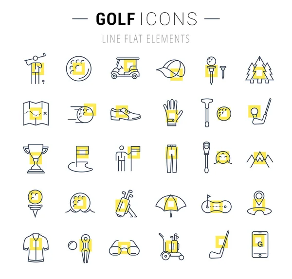 Set Vector Flat Line Icons Golf — Stock Vector