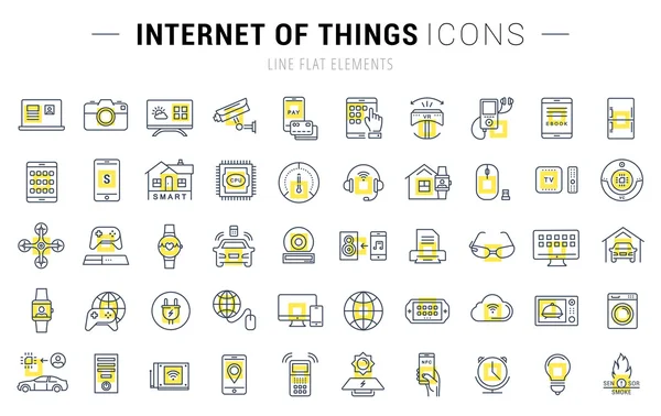 Definir ícones de linha plana vetorial Internet das coisas — Vetor de Stock