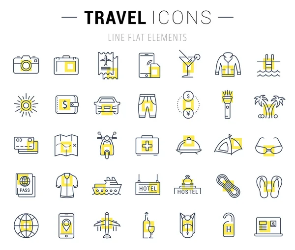 Set Vector Flat Line Iconos de viaje — Archivo Imágenes Vectoriales