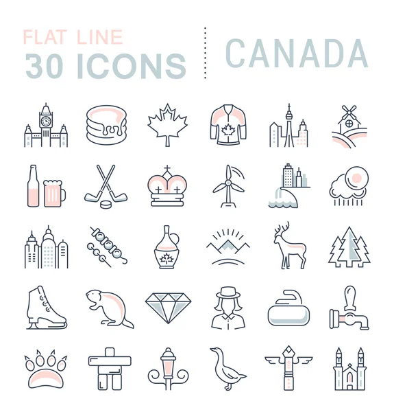 Set Vector Flat Line Iconos Canadá — Archivo Imágenes Vectoriales