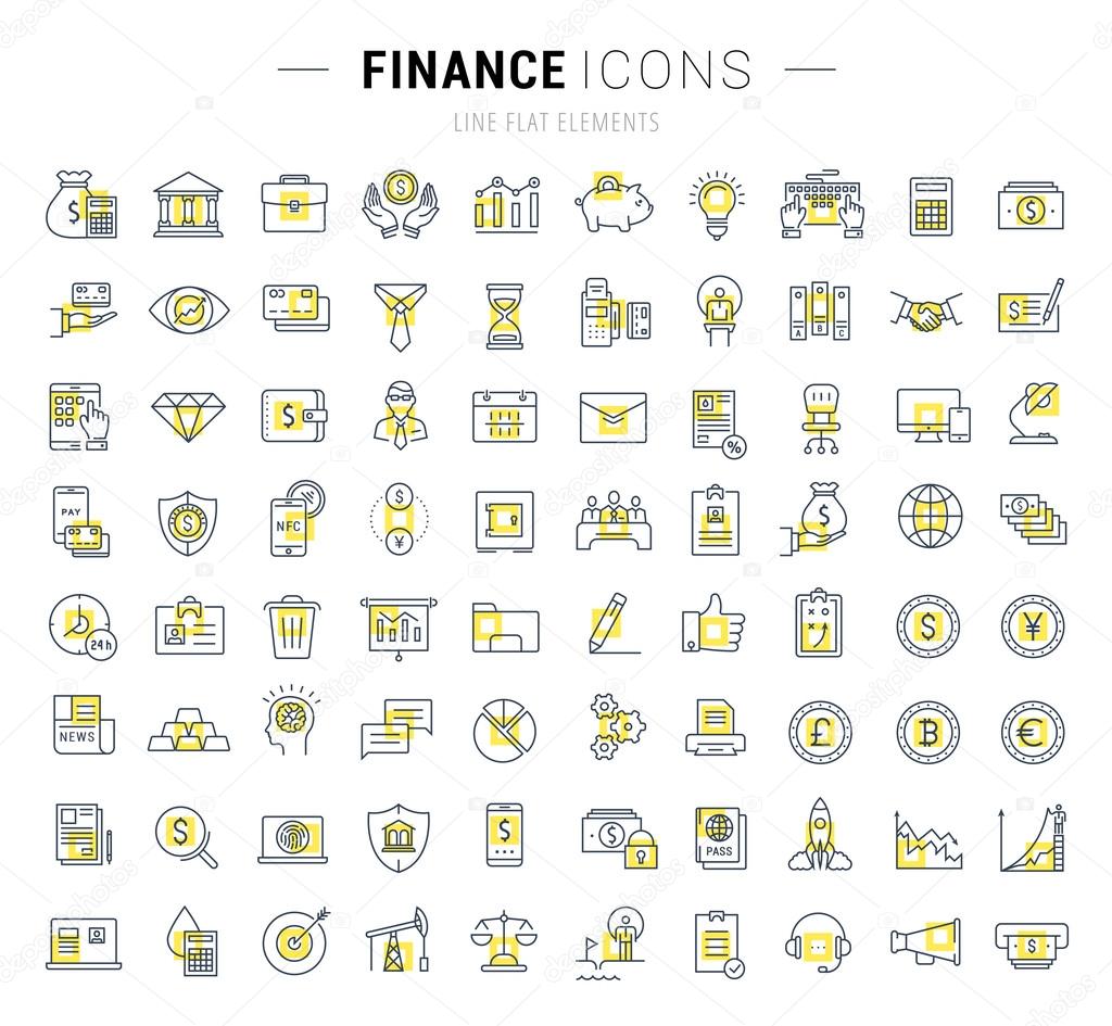 Set vector line icons with open path finance and business with elements for mobile concepts and web apps. Collection modern infographic logo and pictogram.