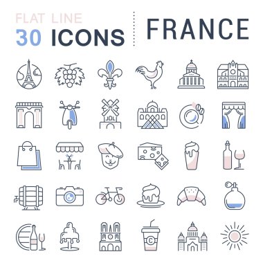Vektör düz çizgi Icons Set Fransa ve Paris