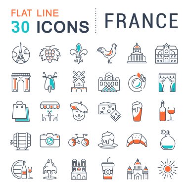 Vektör düz çizgi Icons Set Fransa ve Paris