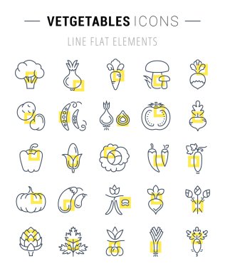 Vektör düz çizgi simgeler sebze ayarla