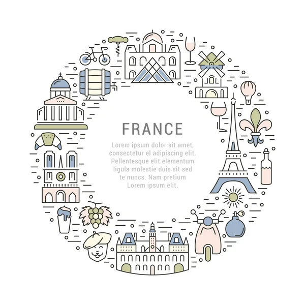 Πανό με επίπεδη γραμμή Παρίσι και Γαλλία — Διανυσματικό Αρχείο