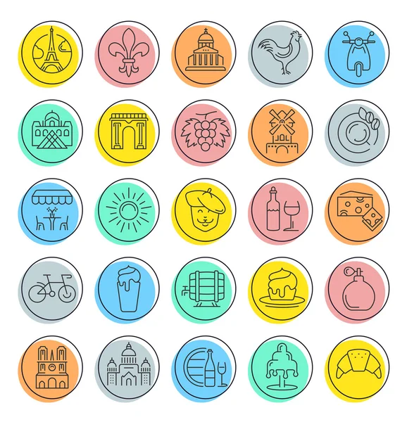 Set Vector Flat Line Icons Франция и Париж — стоковый вектор