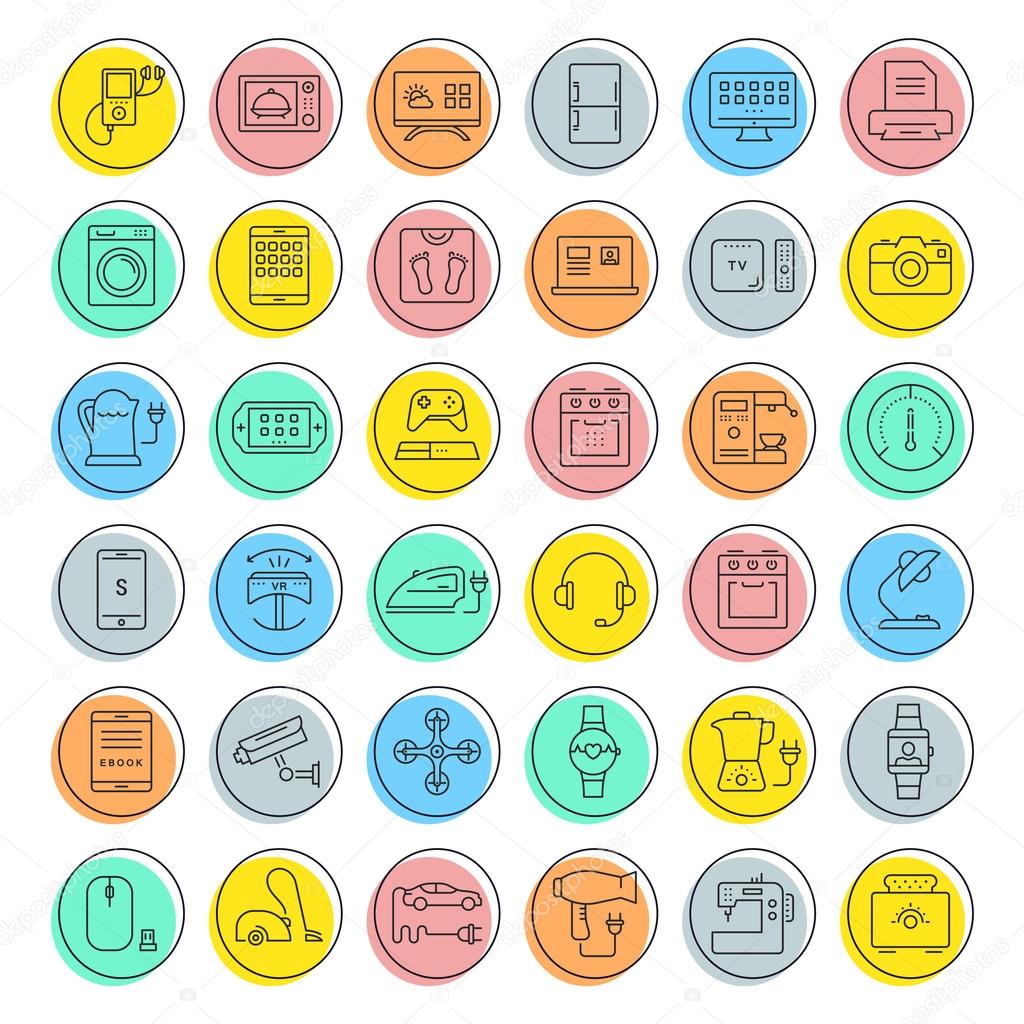 Set vector line icons in flat design appliance, smart devices and gadgets, modern web icons and symbols with elements for mobile concepts and web apps. Collection modern infographic logo and pictogram