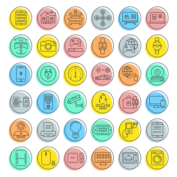 Set de iconos de línea plana vectorial Internet de las cosas — Vector de stock