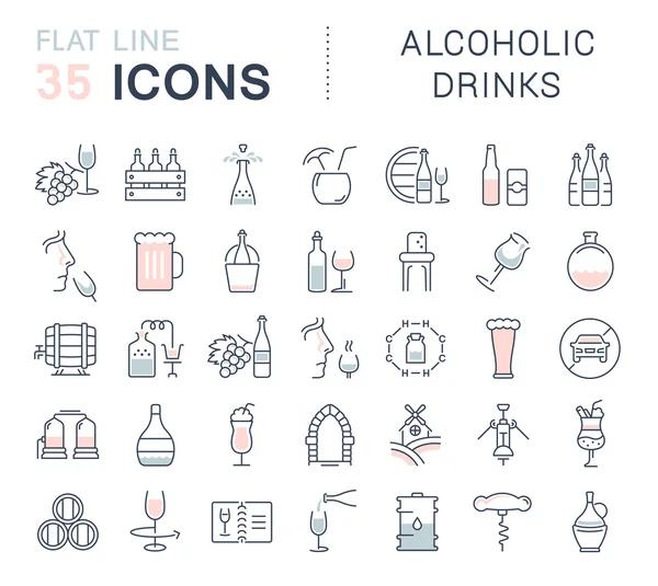 Vector εικόνες επίπεδη γραμμή που αλκοολούχα ποτά — Διανυσματικό Αρχείο