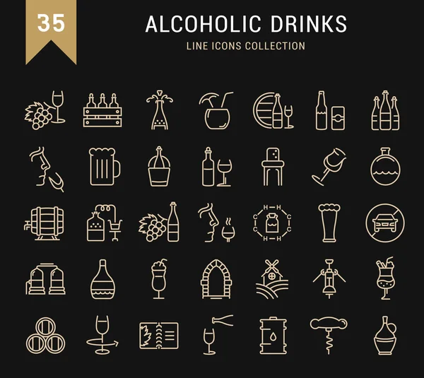 Set Vector Línea Plana Iconos Bebidas Alcohólicas — Vector de stock