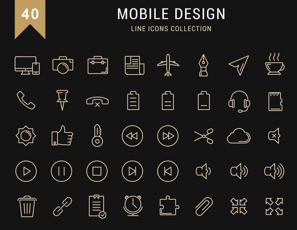 Set Vektor flache Linie Symbole mobiles Design — Stockvektor