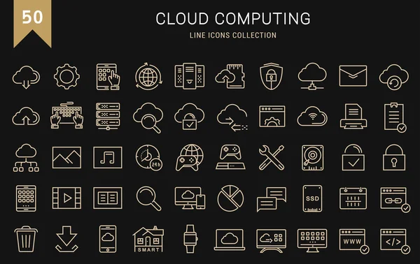 Définir les icônes vectorielles de ligne plate Cloud Service — Image vectorielle