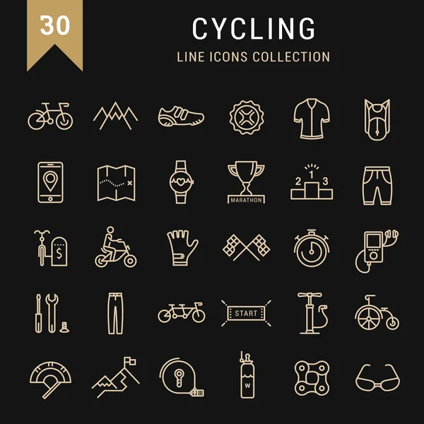 Set Vector Flat Line Icônes Cyclisme — Image vectorielle