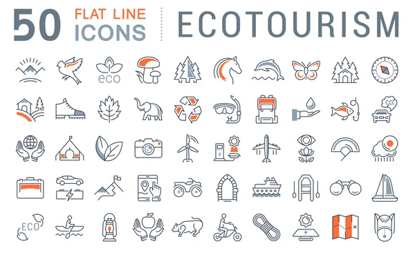 Set Vector Flat Line Iconos Ecoturismo — Archivo Imágenes Vectoriales