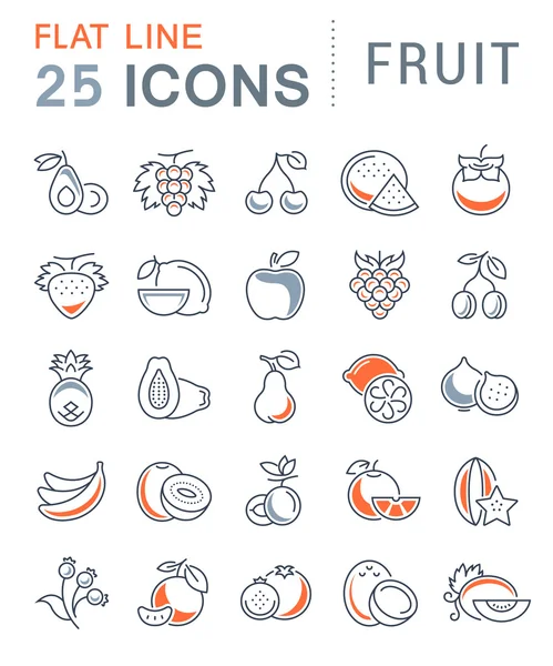 Conjunto de ícones de linha plana vetorial frutas — Vetor de Stock