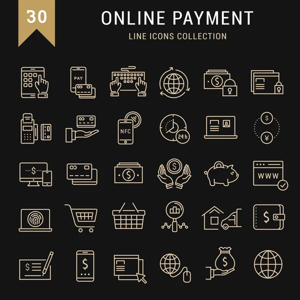 Definir ícones de linha plana vetorial pagamento on-line —  Vetores de Stock