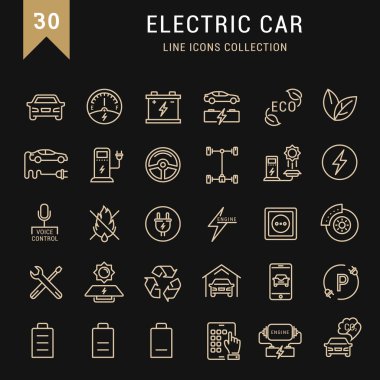 Vektör düz çizgi simgeler elektrikli arabalar ayarla